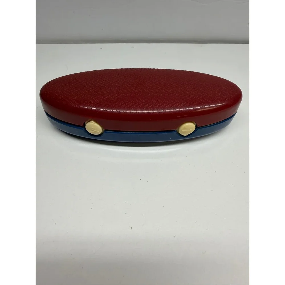 Vintage Travel Lint Brush and Shoe Buffer Compact Red Blue Two Sided Tool